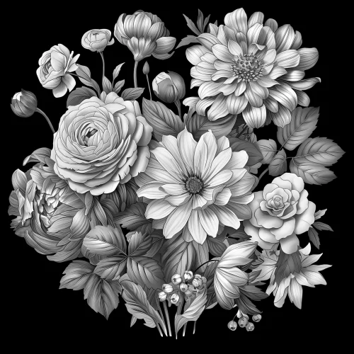 Цветочная композиция 062 (георгин, пион, роза, золотой шар)